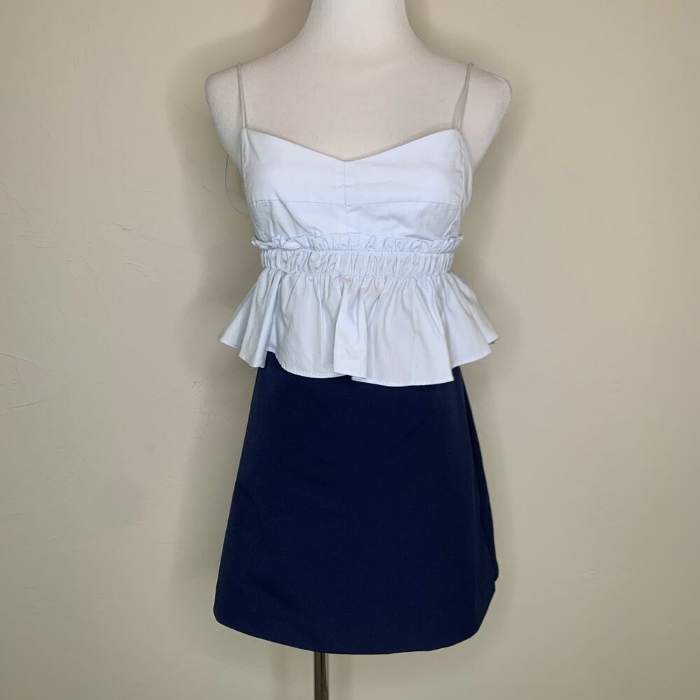 Zara Trafaluc Romper Dress Sz XS Blue Peplum